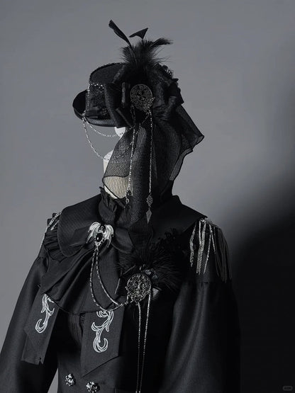 Hat Chain Black Lolita with Feathers Mini Decorations Gothic and