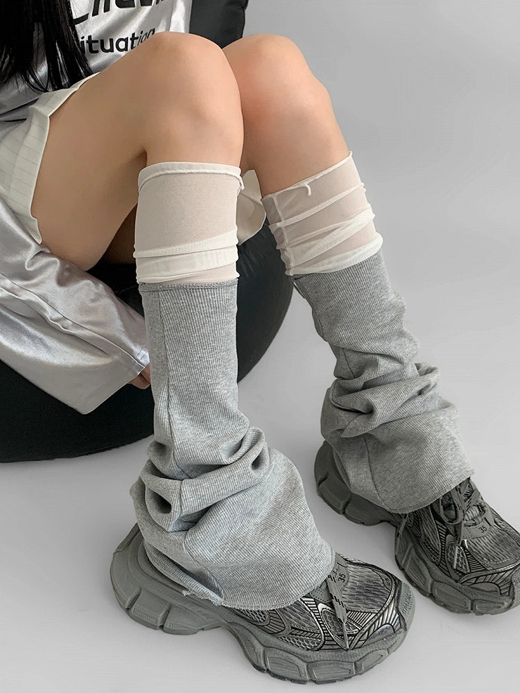 Flared Mesh-Paneled Leg Warmers