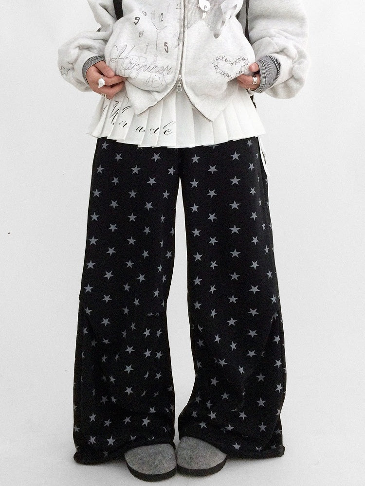 White White Y2K Star Print Layered Pleated Mini Skirt - innomoood innomoood | LilyVow