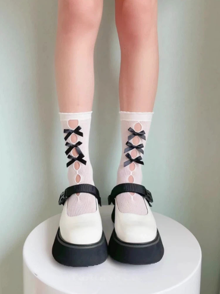 Colors) Bow Cutout (6 Sheer Detail Lolita Style Socks