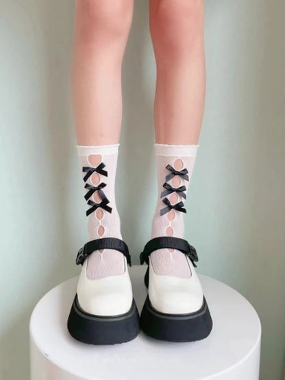 Colors) Bow Cutout (6 Sheer Detail Lolita Style Socks