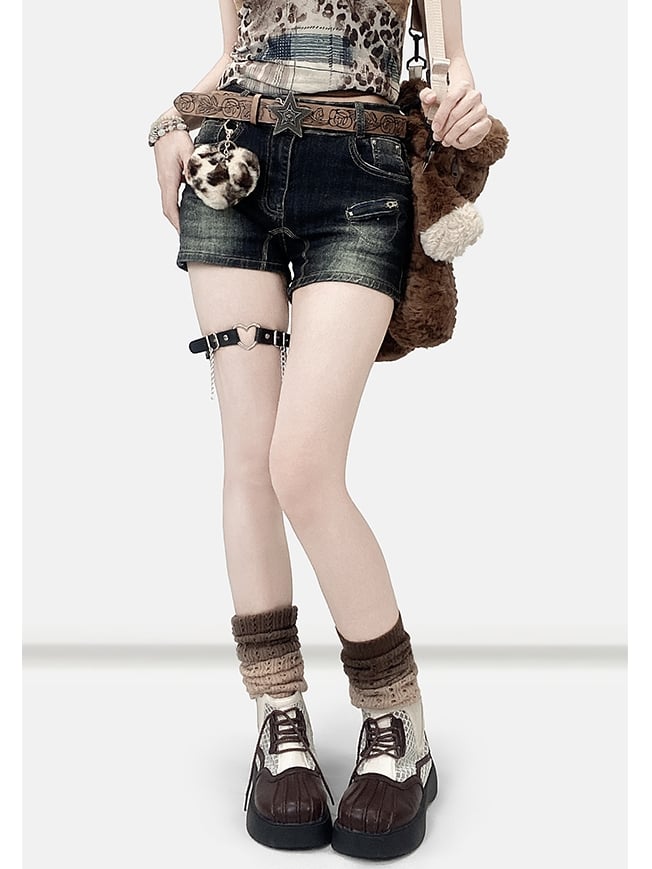 Black Wash Design Denim Bittersweet Faded Shorts