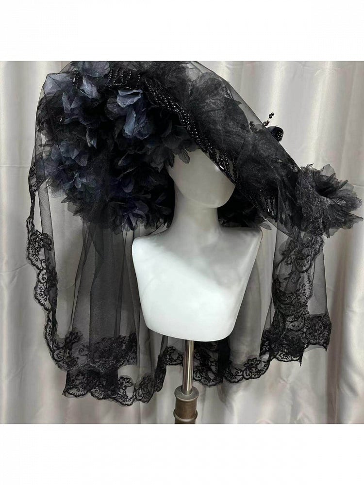 Gothic Lace Hat with Beaded Tassel - Custom Made Earrings