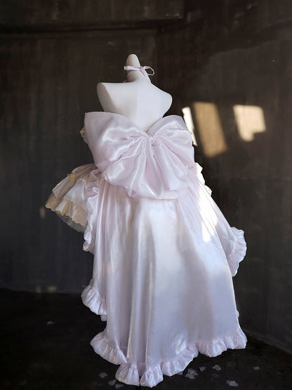 軽いドレススクエアネックラインとショートパフスリーブスイートロリータプリンセスパープルパフィー