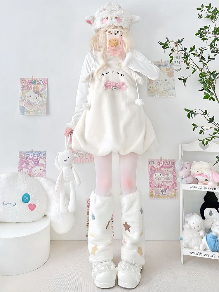Bottes avec Étoiles et Jambières Blanches Douillettes en Forme de Cœur