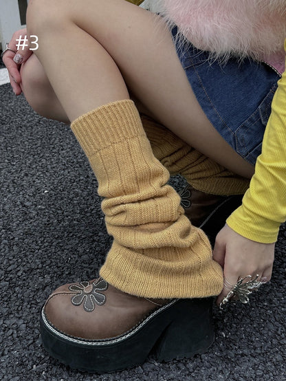 Y2K Ribbed Trim Knitted Leg Warmers