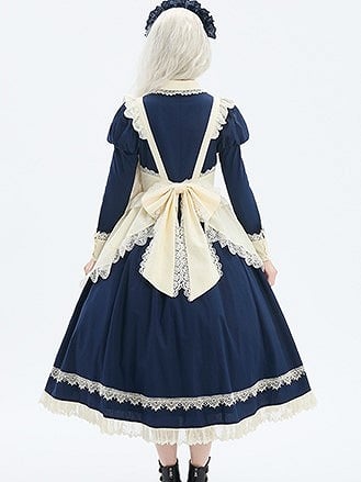 Dark Juliette Version Sleeves Maid Elegant Dress Lolita Blue Long