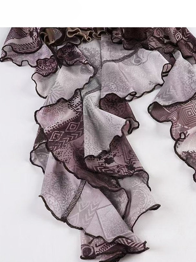 Design Print Millard Fashion Asymmetrischer Saum Lila + Kleid Cami