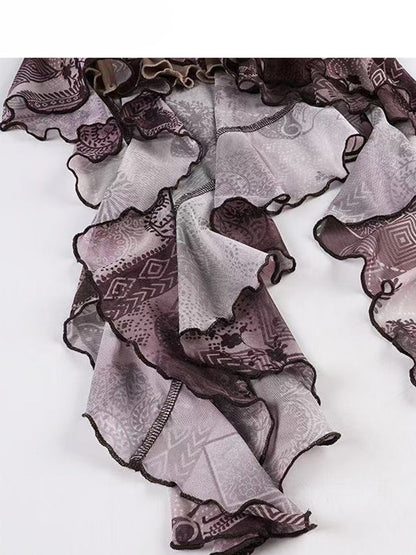 Design Print Millard Fashion Asymmetrischer Saum Lila + Kleid Cami