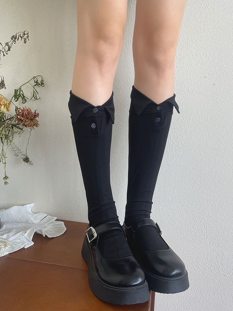 Black/White/Gray Decoration With Button Underknee Stockings