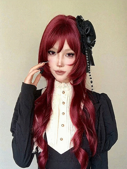 Red 72cm Roman Curly Air Bang Wig - YSHXS