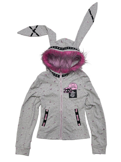 Punkgrauer Oversize-Kapuzenpullover mit Hasenohren