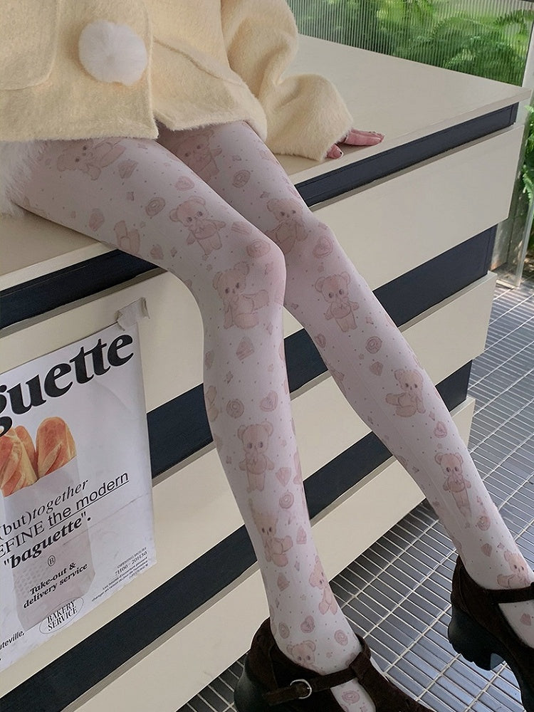 ホワイト スイートベア ハート タイツ