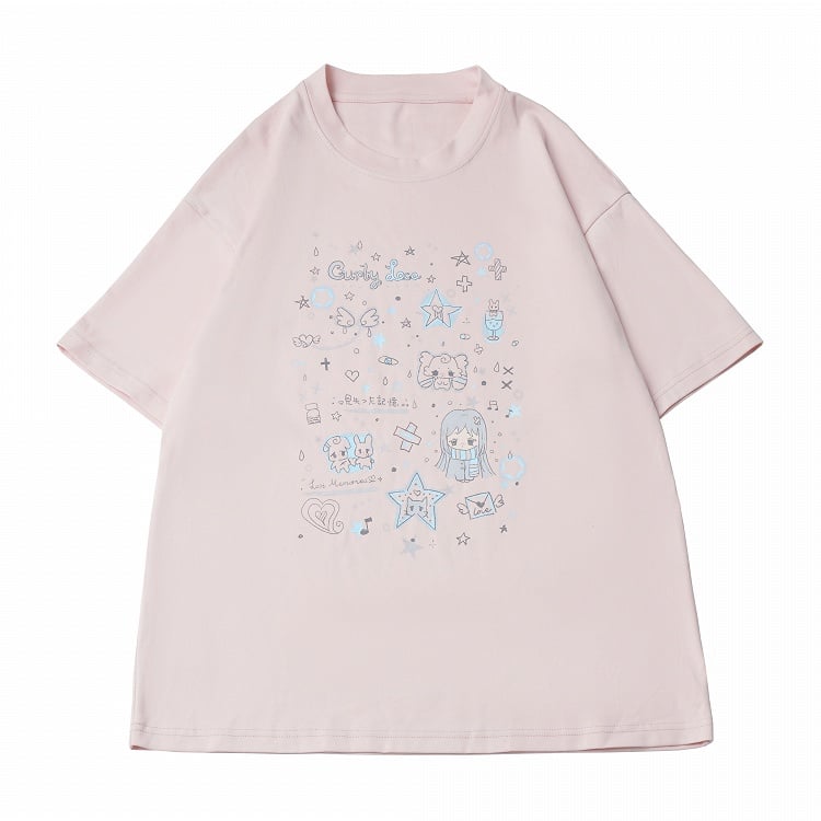 Pink Cartoon Print Cool Touch Short Sleeve T-Shirt - PINK SAVIOR