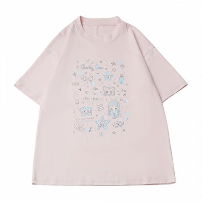 Pink Cartoon Print Cool Touch Short Sleeve T-Shirt - PINK SAVIOR