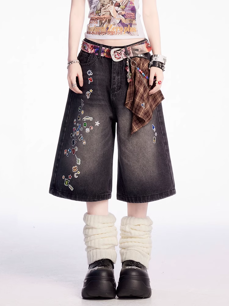 Cartoon Sticker Vintage Print Schwarz/Blau