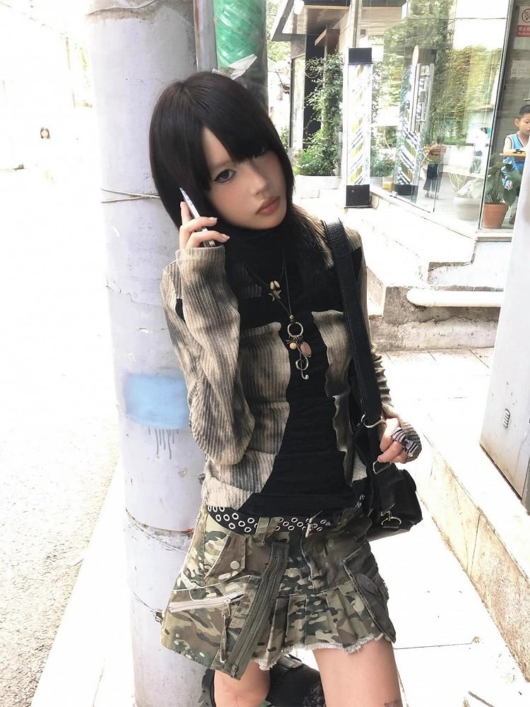 Y2K Punk Design Autumn Cross Top Winter for Khaki Knit