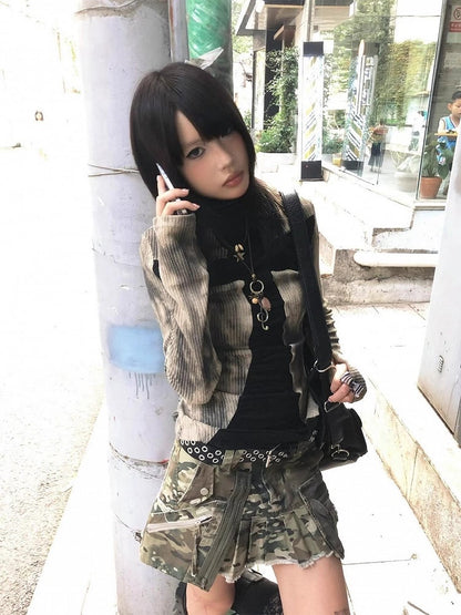Y2K Punk Design Autumn Cross Top Winter for Khaki Knit