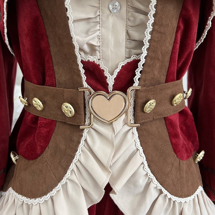 Pieces Set-Beige Ouji Aristocrat Lolita Waist Fashion Red Shirt+Coat+High Christmas Three Shorts