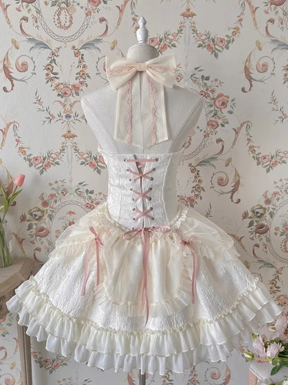 Cross Belle Elfenbein und Rosa Korsettkleid Neckholder Balletcore Lolita JSK