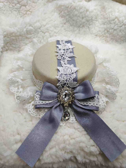Decorated Purple Applique White Bowknot Floral and Lolita Hat