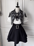 Details Bluse + Stufenrock Weißer Faltenkragen Flacher, spitz zulaufender Jirai Kei