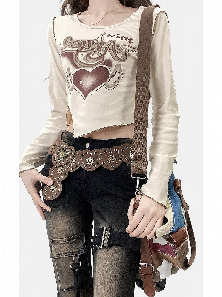 Apricot Sleeves Design Long Print Asymmetrical Bittersweet Hen