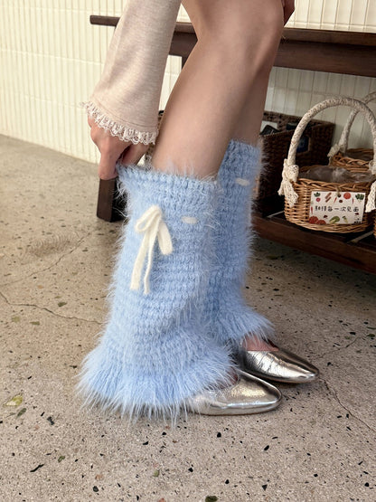 Fluffy Knit Bow Leg Warmers - Sweet Lolita Kawaii Accessory | LilyVow