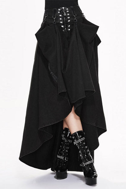 Black Torn Multi-Wear Leather Waistband Punk Rock Flowing Long Half Skirt