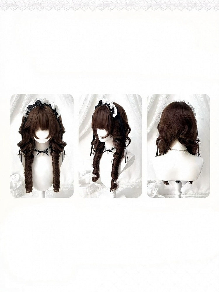 60cm Chestnut Curly Pigtail with Hime Cut - Meow Island Wig