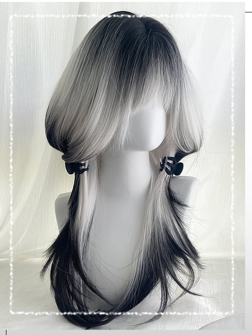 Straight Hair Wigs With 60cm Air Ombre Color Bangs