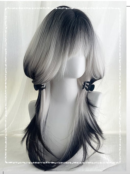 Straight Hair Wigs With 60cm Air Ombre Color Bangs