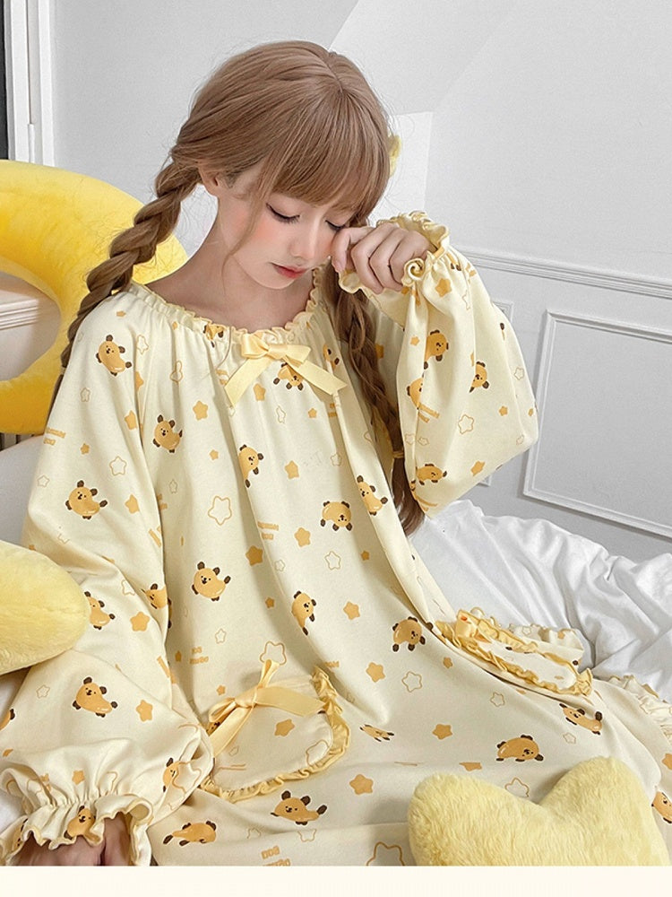 Yellow Mango Print Peter Pan Dress - Tan Tuan
