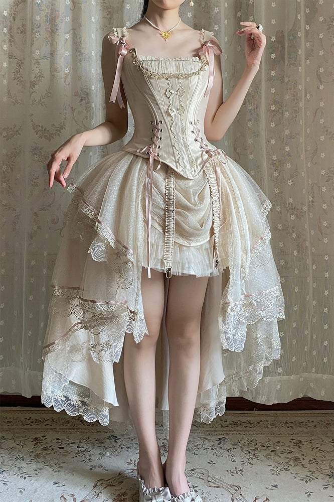 Skirt + Classic Layered Boned High-low Top Lolita Corset Tulle Champagne