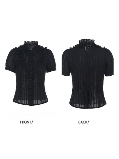 Short with Ruffled Collar Ruffle Black Gothic Sleeve Halloween Shirt