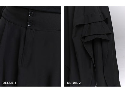 ブラックフロントボタンプラケットアシンメトリーヘムスカート