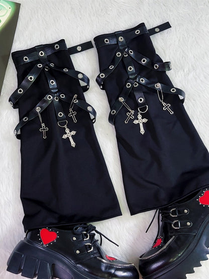 Charms Buckle Metal And Leg Y2K Straps With Punk Black Cross Sleeves