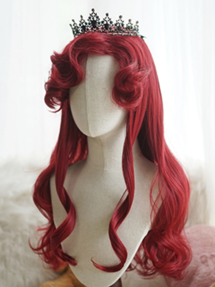 レッド/ライトブロンド/ホワイト/キャラメル 60cm ロングウェーブウィッグ（カール前髪付き）