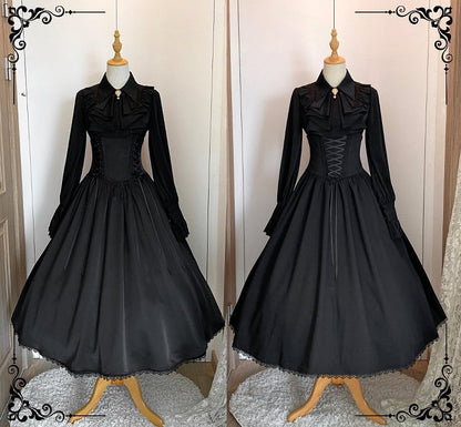 Black Elegant High Waist Boned Skirt Super Reversible Lolita