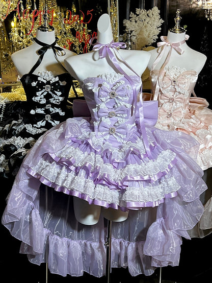 Lila / Pink / Schwarz Große Schleife mit Schleppe