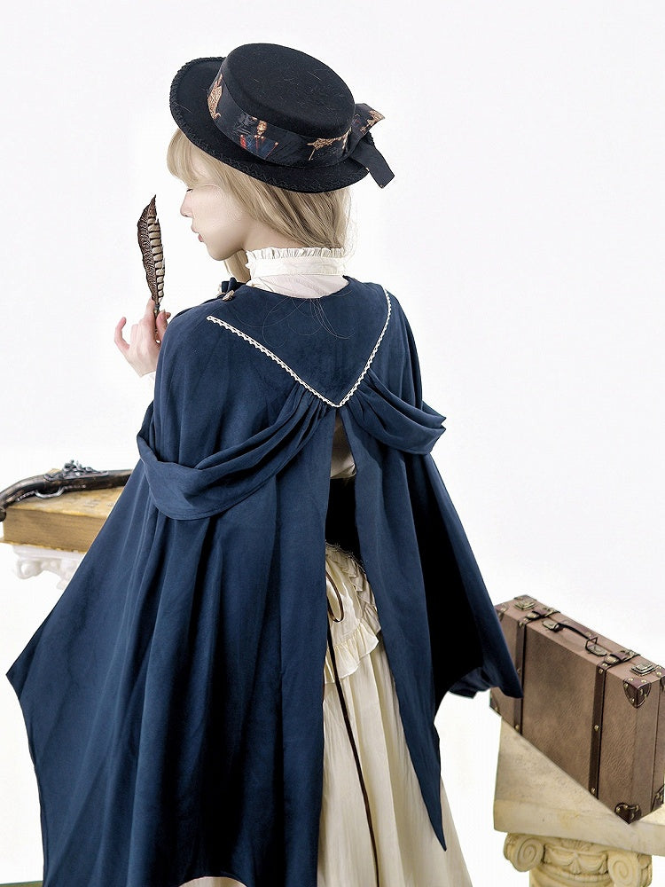 Embroidered Navy Cape with Gold Detailing - Xiong Dou Jiang