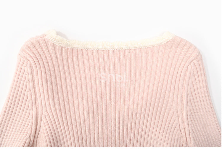 Rosa Strickoberteil mit Rundhalsausschnitt und schmaler Passform