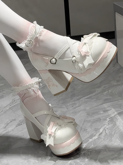 - Design Plateauschuhe Crisscross Round High-Heel White Toe