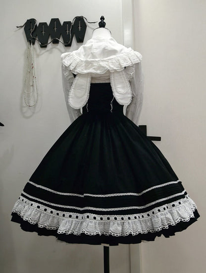 Black Lace-Up Lolita Jumper Skirt with Ruffled Hem