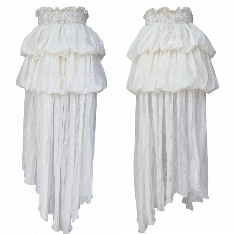 with Bubble Ruffled Apricot Tiered Skirt Ankle-Length Hem