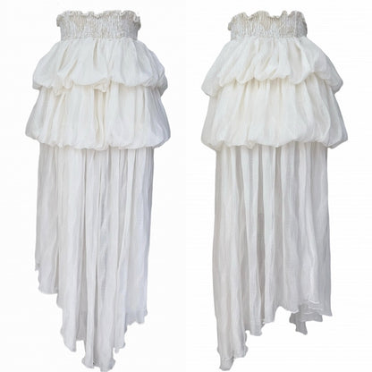 with Bubble Ruffled Apricot Tiered Skirt Ankle-Length Hem