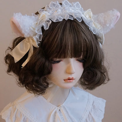 Haarband Rosa/Beige Spitze Schaf Schleife Besatz Ohr