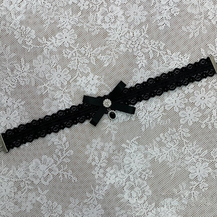 3 Colors Rhinestone Bow Lace Choker - Ekomi