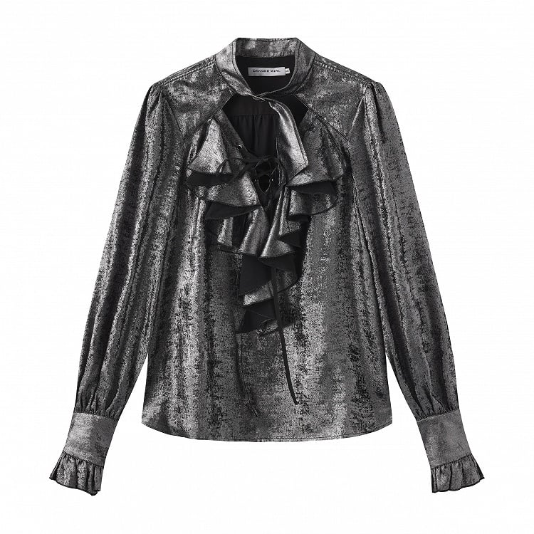 Shirt Ouji Sleeves Lolita Silver-Gray Long Pirate Vibes