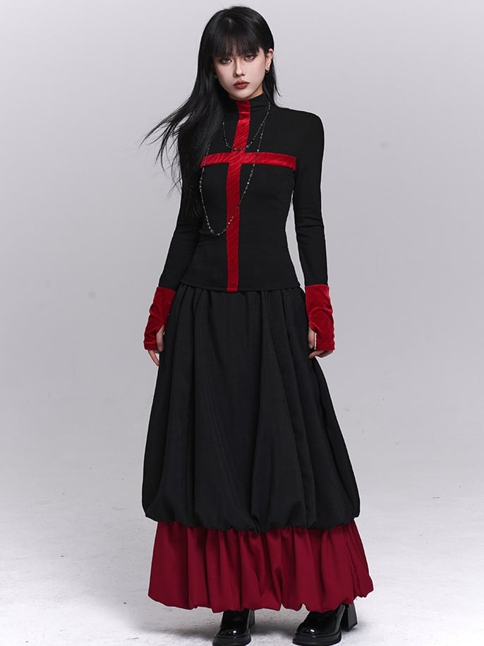 Black Bubble Skirt Gothic Red